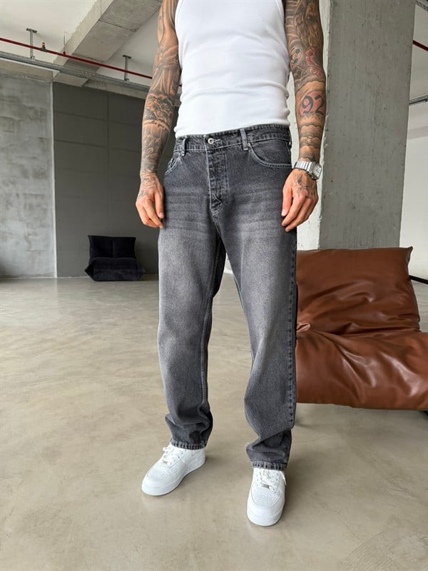 Basic Yıkamalı Baggy Pantolon - Füme