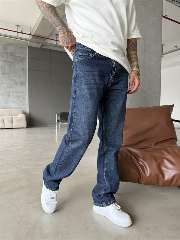 Basic Yıkamalı Baggy Pantolon - Lacivert