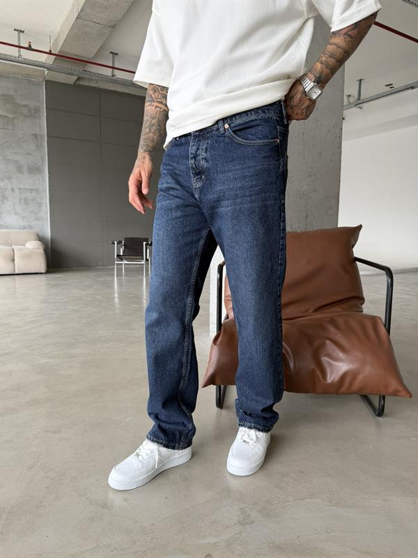 Basic Yıkamalı Baggy Pantolon - Lacivert