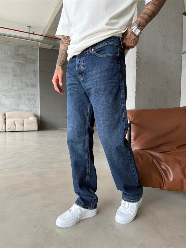 Basic Yıkamalı Baggy Pantolon - Lacivert