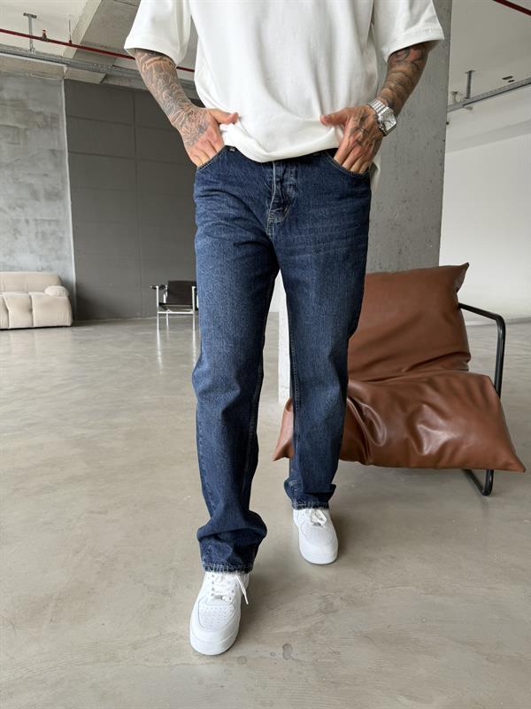 Basic Yıkamalı Baggy Pantolon - Lacivert
