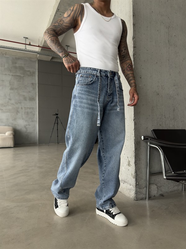 Bel Kemer Detaylı Premium Baggy Pantolon - İndigo
