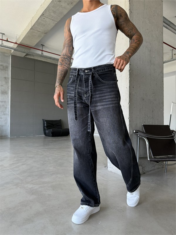 Bel Kemer Detaylı Premium Baggy Pantolon - Füme