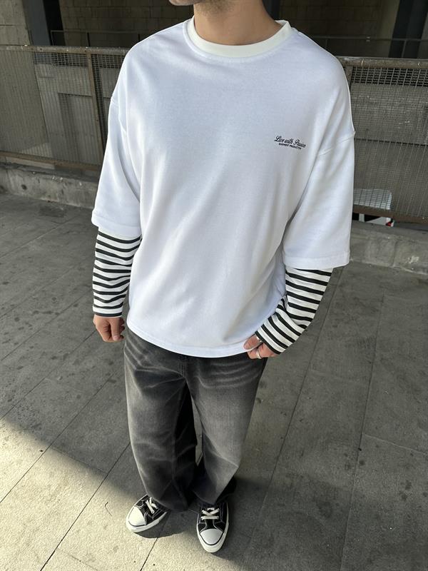 Bisiklet Yaka Live With Passion Baskılı Sweatshirt Beyaz