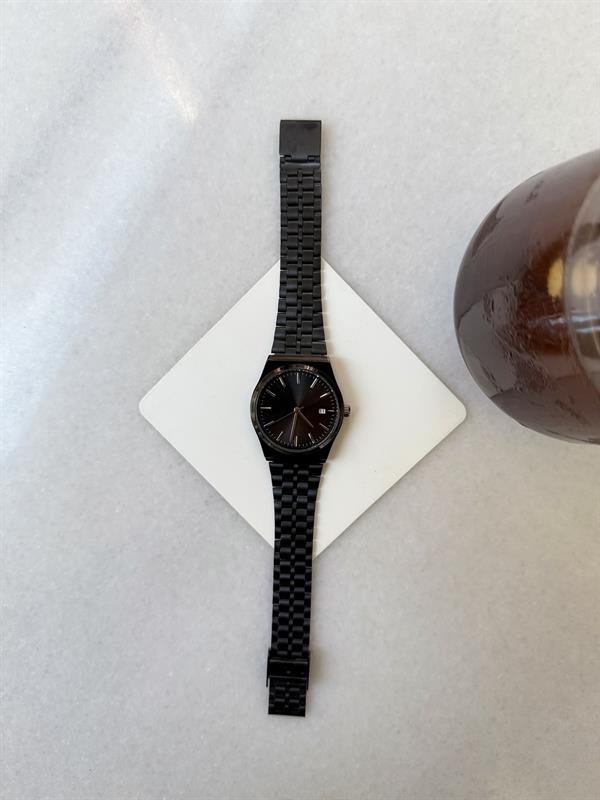 Black Depth Steel Line Takvimli Kol Saati - Siyah