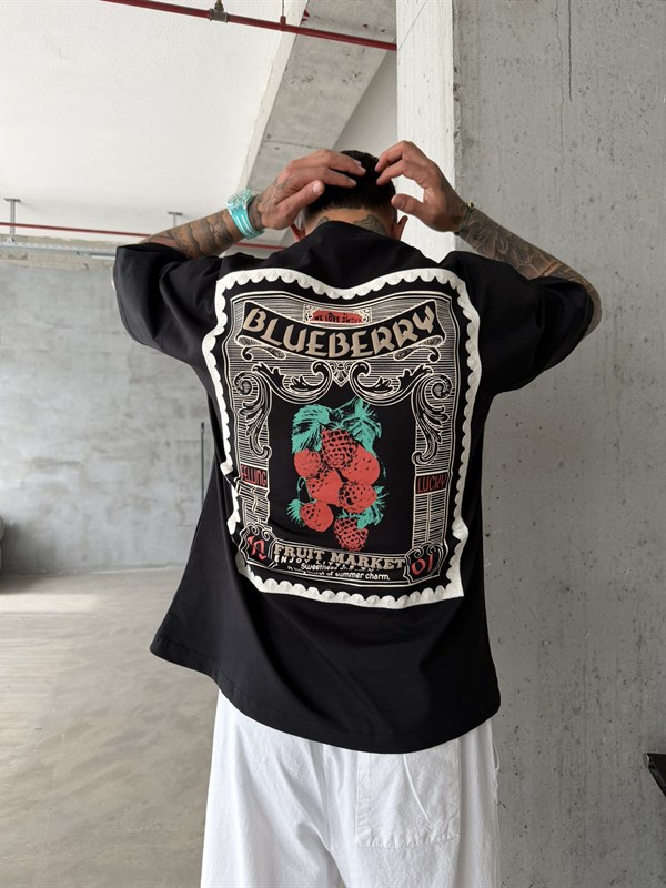 BlueBerry Nakışlı Premium T-Shirt - Siyah