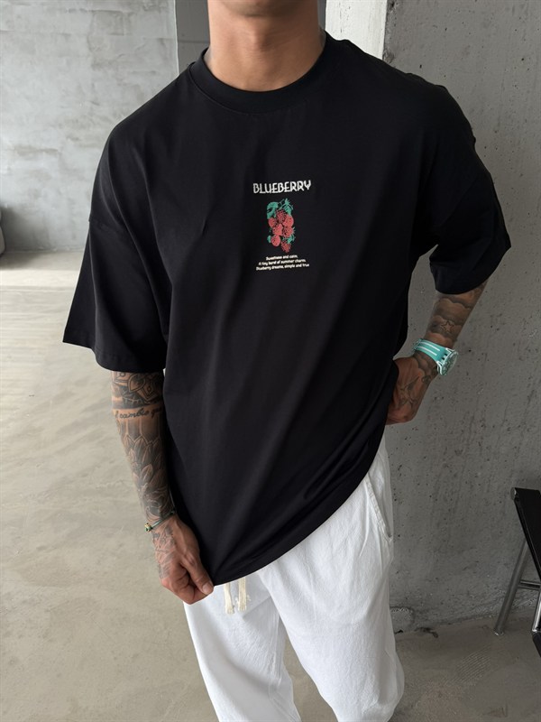 BlueBerry Nakışlı Premium T-Shirt - Siyah