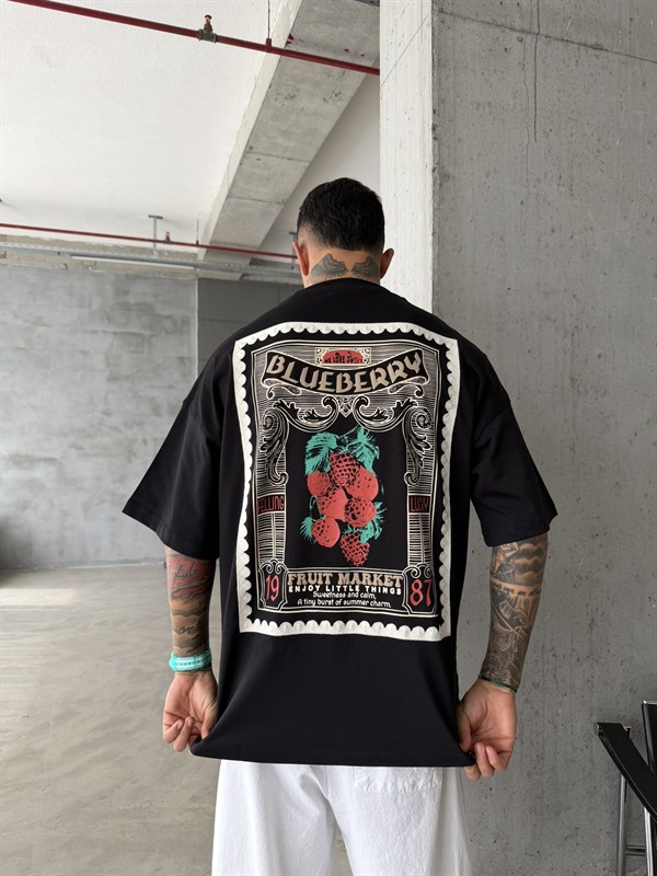 BlueBerry Nakışlı Premium T-Shirt - Siyah