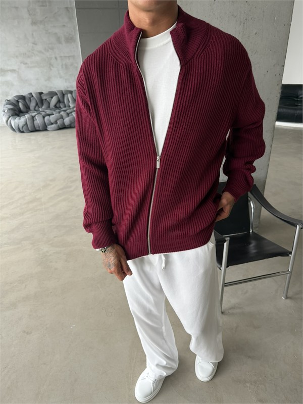 Bordeaux Zip Knit Hırka
