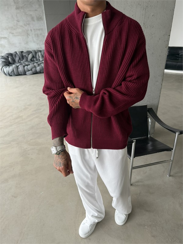 Bordeaux Zip Knit Hırka