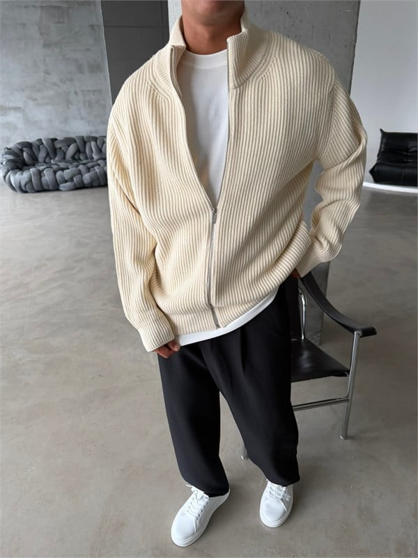 Bordeaux Zip Knit Hırka