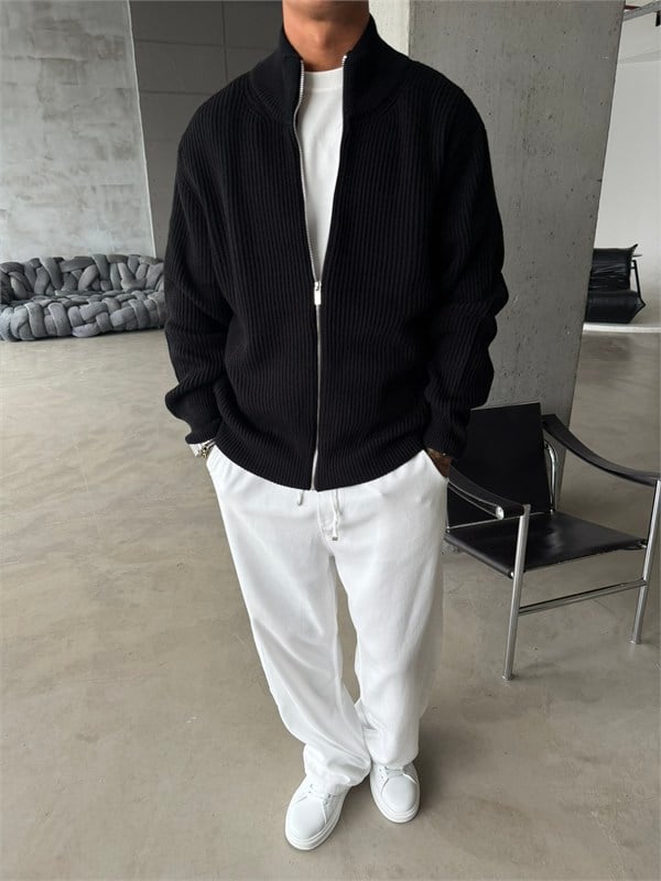 Bordeaux Zip Knit Hırka