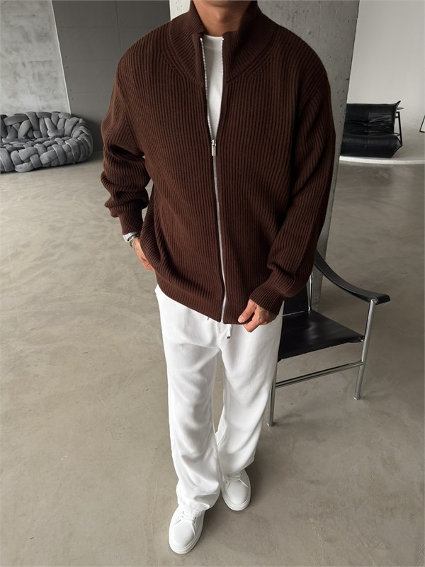 Bordeaux Zip Knit Hırka