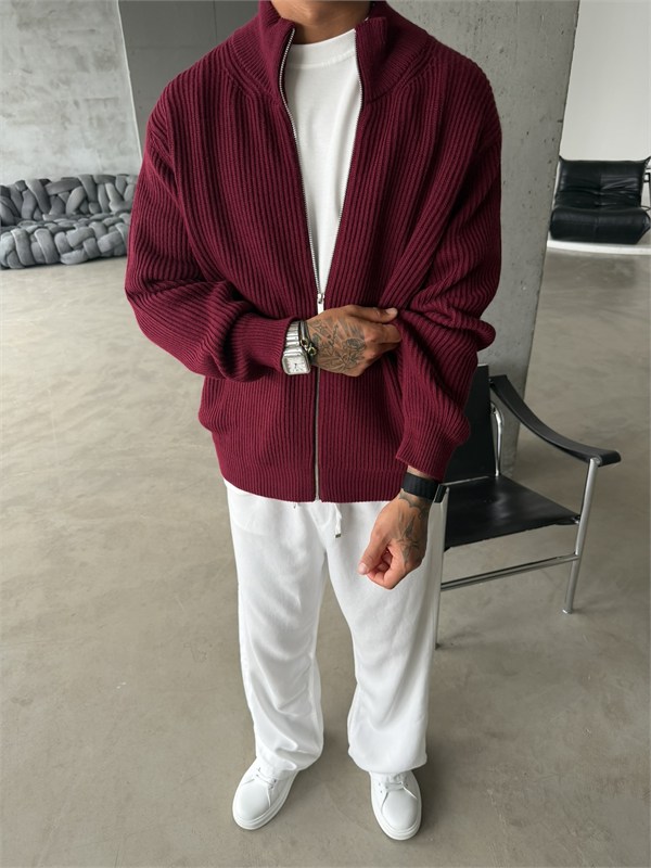 Bordeaux Zip Knit Hırka