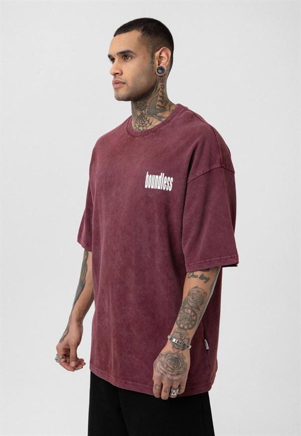 Boundless Oversize Yıkamalı T-Shirt-Bordo