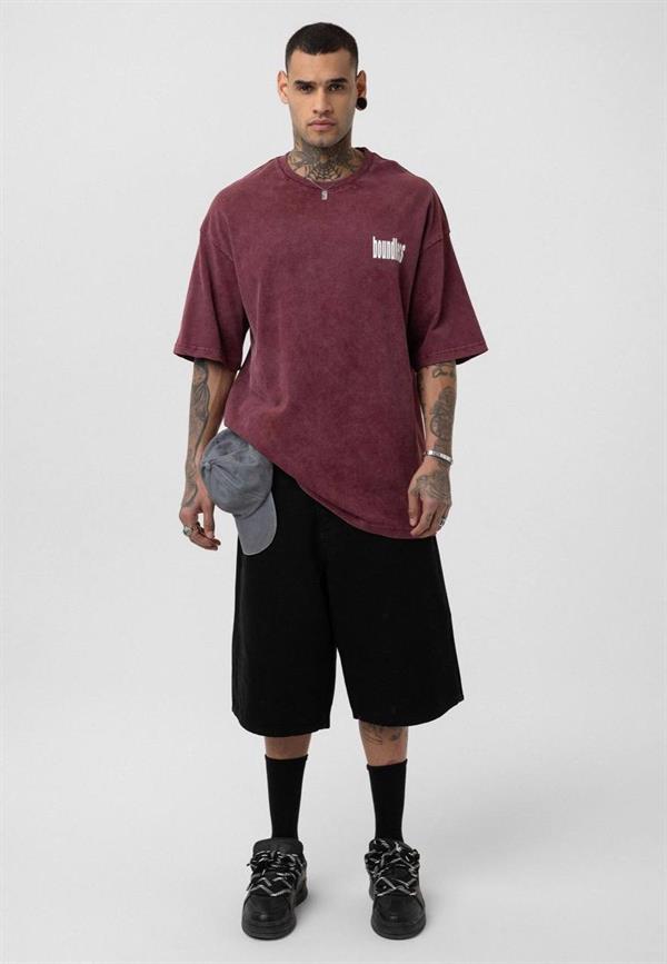 Boundless Oversize Yıkamalı T-Shirt-Bordo
