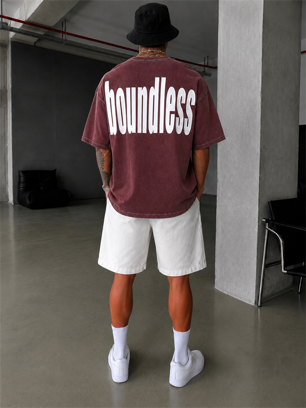 Boundless Oversize Yıkamalı T-Shirt-Bordo