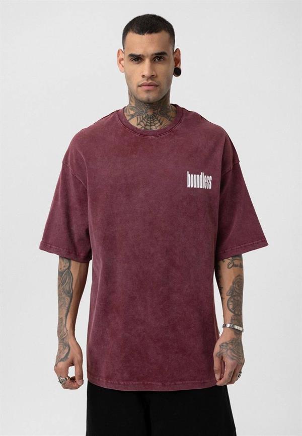 Boundless Oversize Yıkamalı T-Shirt-Bordo