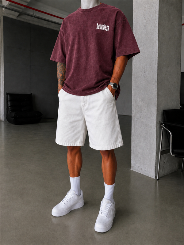 Boundless Oversize Yıkamalı T-Shirt-Bordo