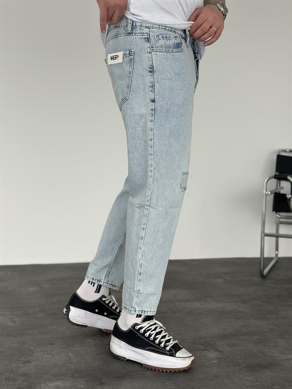 Boyfriend Yırtıklı Jean Pantolon Buz Mavi