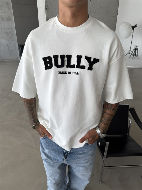BULLY Premium Yıkamalı Nakış İşleme T-Shirt - Beyaz