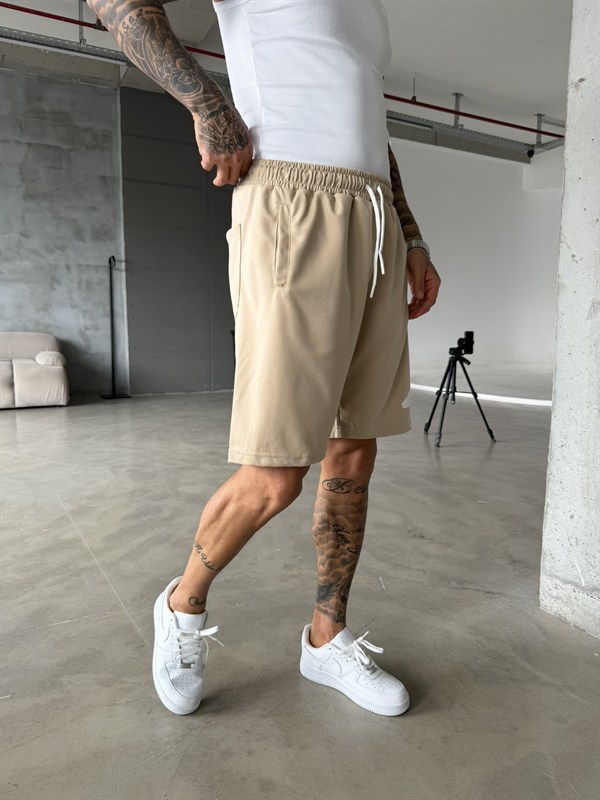 Büyük AD Baskılı Şort - Bej