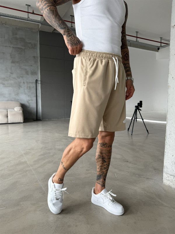 Büyük AD Baskılı Şort - Bej
