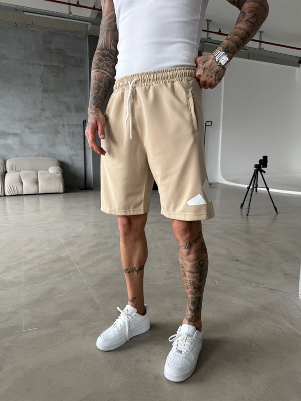 Büyük AD Baskılı Şort - Bej