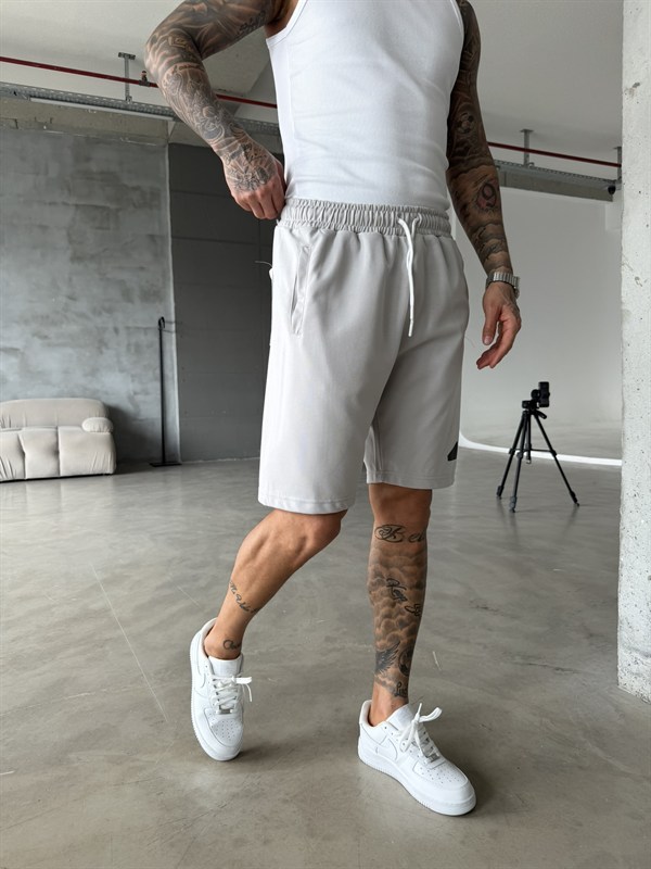 Büyük AD Baskılı Şort - Boyama Gri