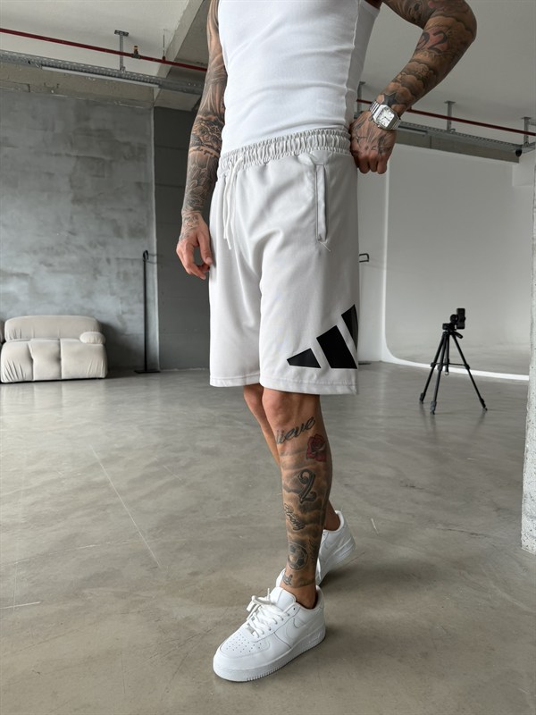 Büyük AD Baskılı Şort - Boyama Gri