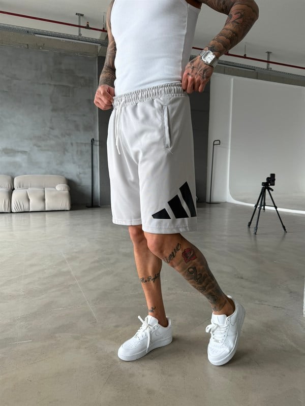 Büyük AD Baskılı Şort - Boyama Gri