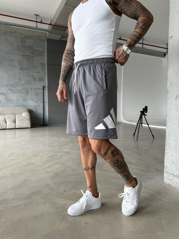 Büyük AD Baskılı Şort - Füme