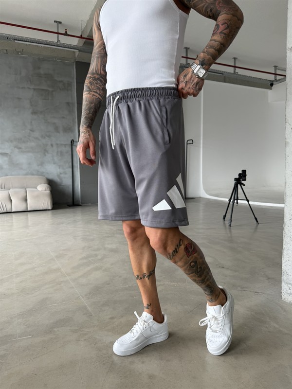 Büyük AD Baskılı Şort - Füme