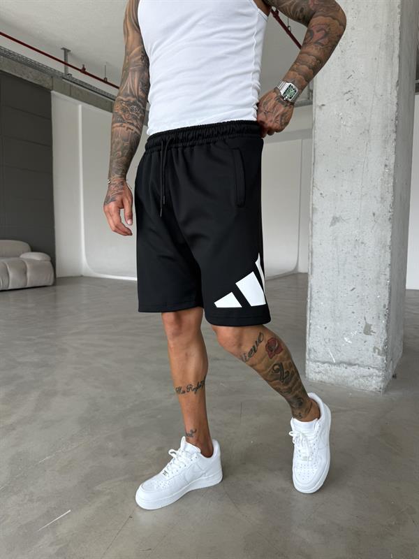 Büyük AD Baskılı Şort - Siyah