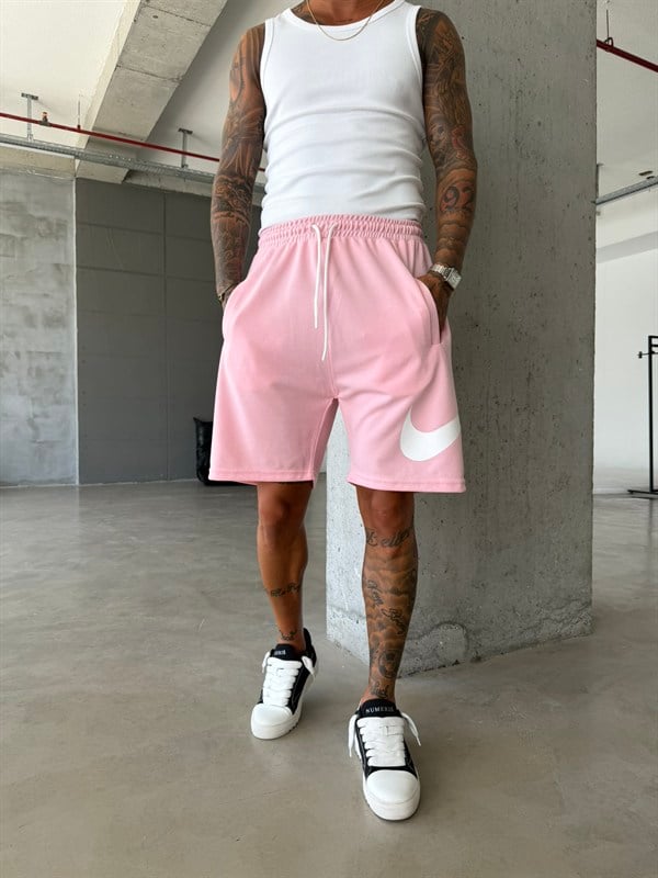 Büyük Yan Baskı NK Şort-Pembe
