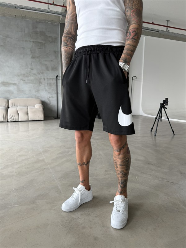 Büyük Yan Baskı NK Şort-Siyah
