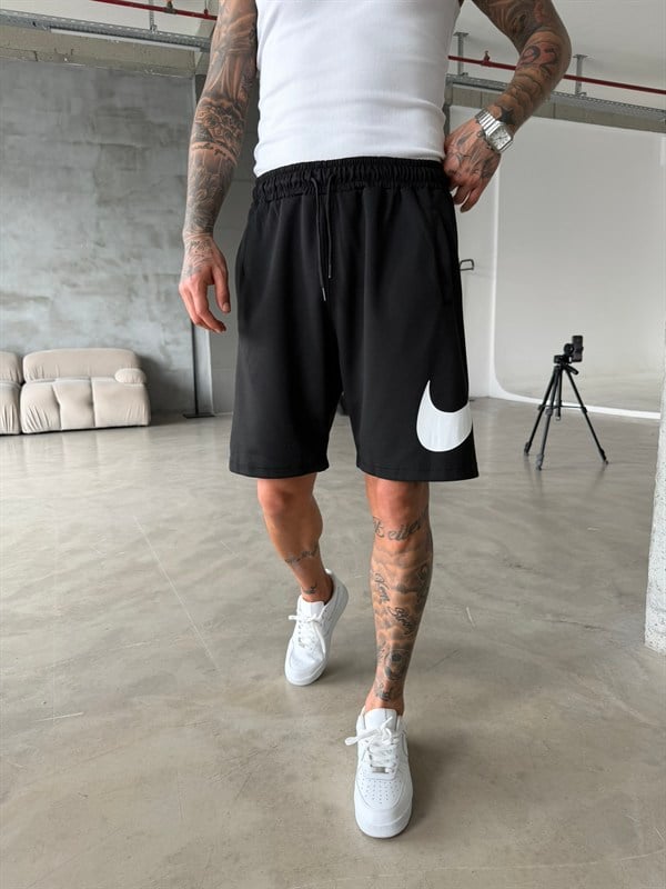 Büyük Yan Baskı NK Şort-Siyah
