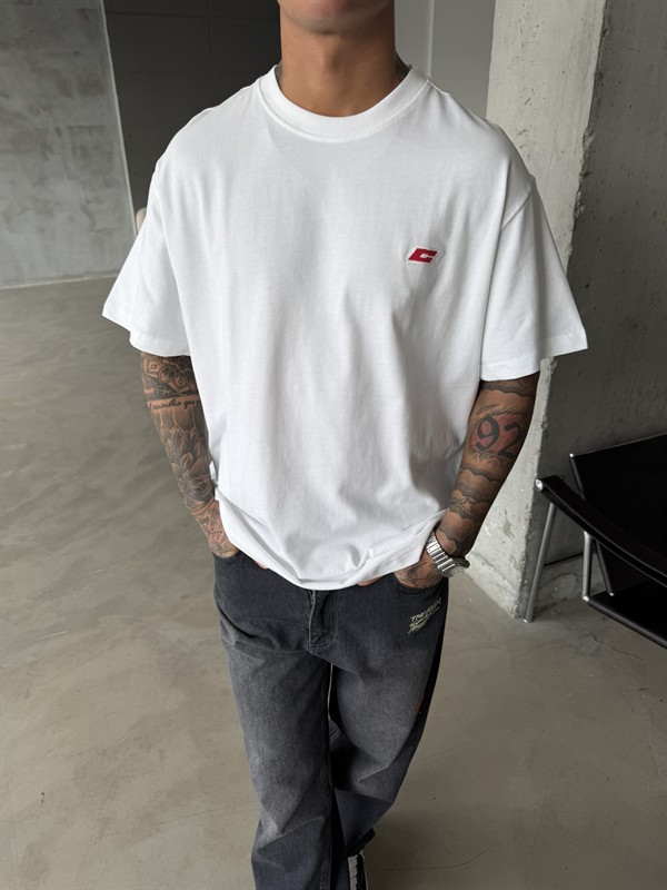 C Nakışlı Premium Basic T-Shirt - Beyaz