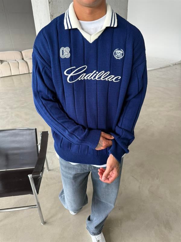 Cadillac Nakışlı Polo Yaka Triko - Lacivert