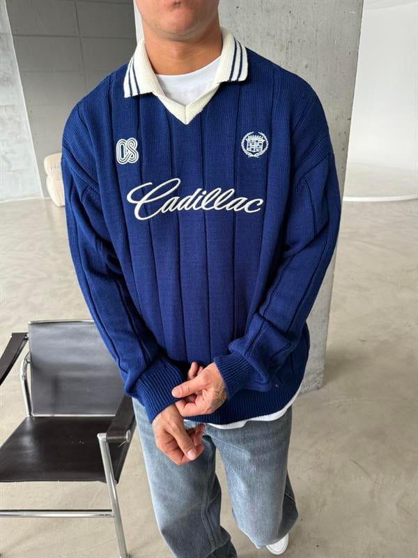 Cadillac Nakışlı Polo Yaka Triko - Lacivert