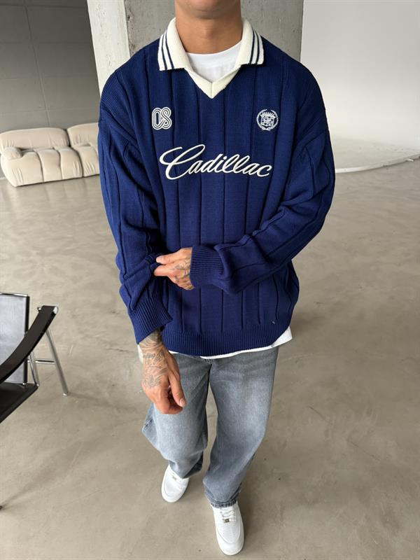 Cadillac Nakışlı Polo Yaka Triko - Lacivert