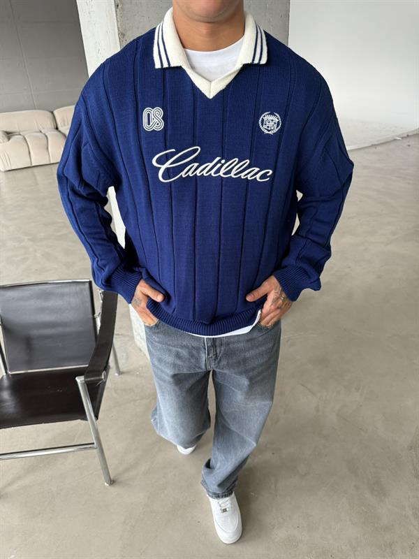 Cadillac Nakışlı Polo Yaka Triko - Lacivert