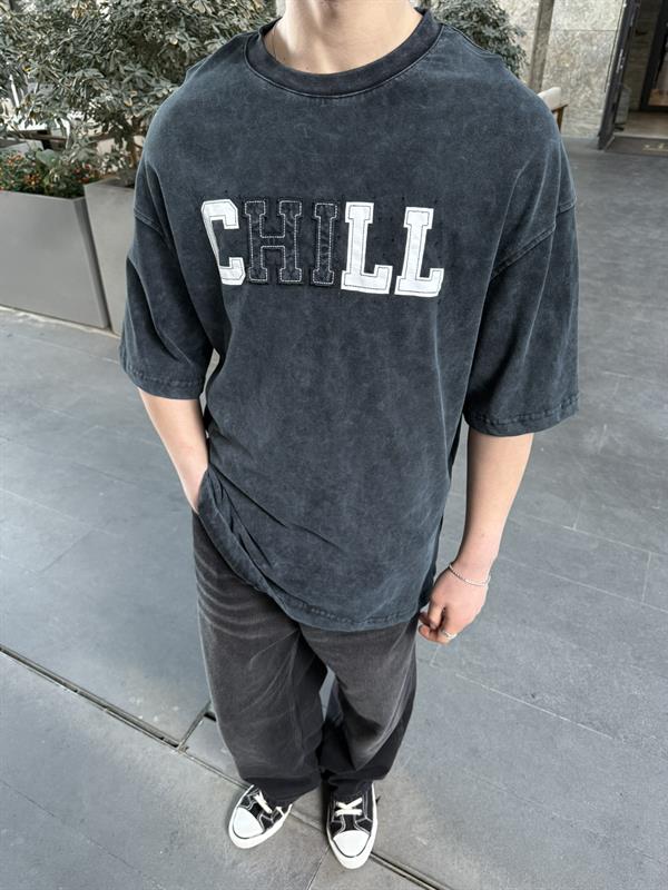 CHILL 00 Pacht Baskılı Oversize T-Shirt - Siyah
