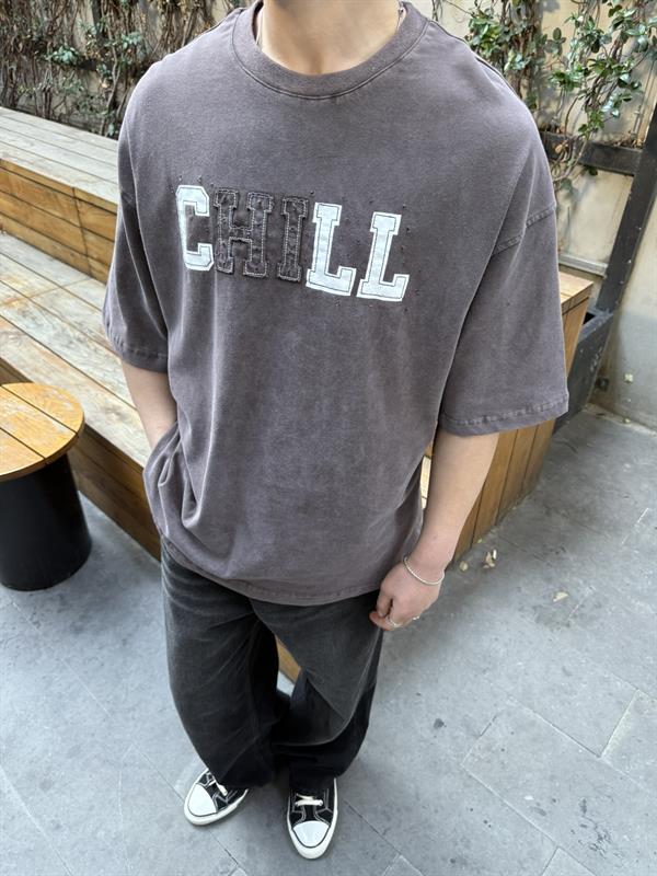 CHILL 00 Pacht Baskılı Oversize T-Shirt - Kahve
