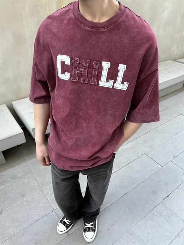 CHILL 00 Pacht Baskılı Oversize T-Shirt - Bordo