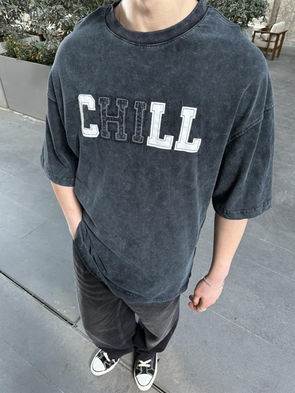 CHILL 00 Pacht Baskılı Oversize T-Shirt - Siyah