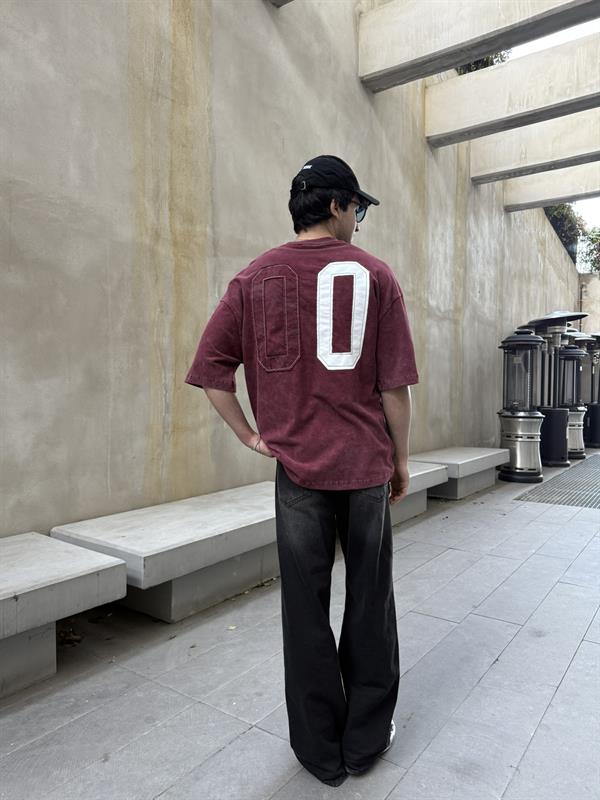 CHILL 00 Pacht Baskılı Oversize T-Shirt - Bordo
