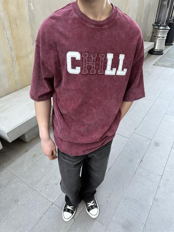 CHILL 00 Pacht Baskılı Oversize T-Shirt - Bordo