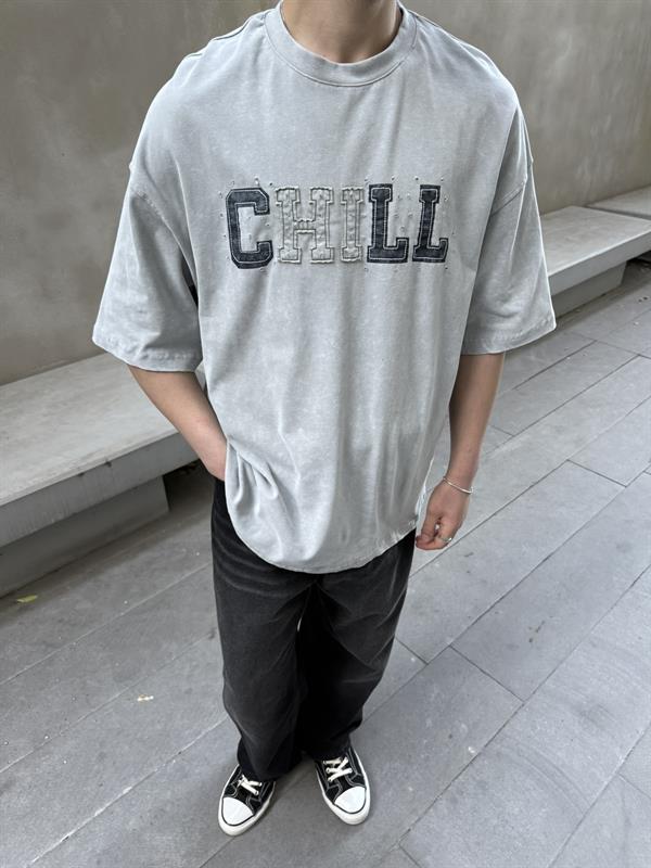 CHILL 00 Pacht Baskılı Oversize T-Shirt - Gri