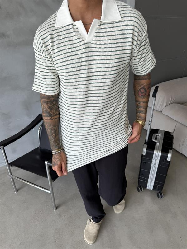 Cizgi Dokuma Polo Yaka T-Shirt - Yeşil